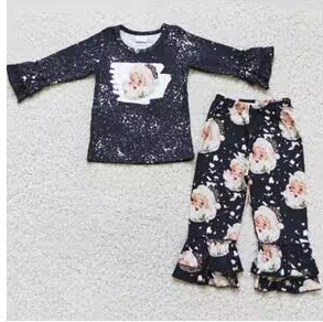 Clearance 6 A1-18 Christmas Black Santa Girls Long Sleeve Bell Bottom Pants Outfits