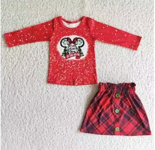 Clearance 6 A1-20 Christmas Red M Cartoon Girls Long Sleeve With Skirt Dresses Outfits