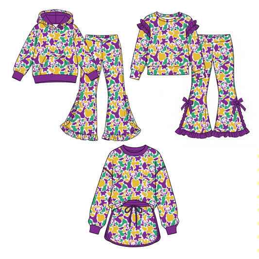 Preorder MOQ 5 pcs Each Style Mardi Gras Camo Ruffles Kids Matching Clothes 202609