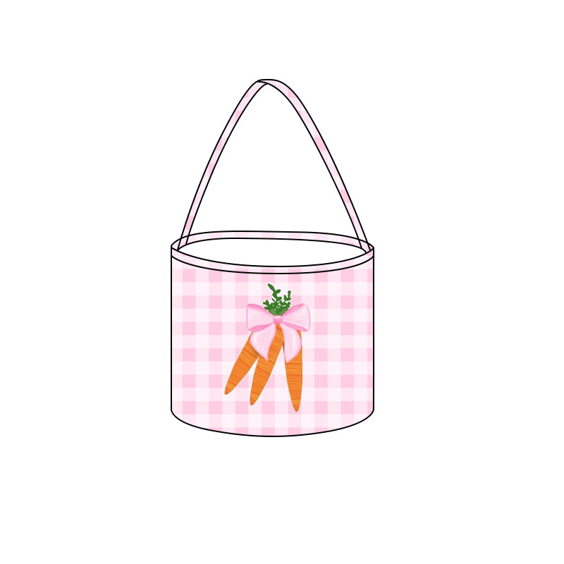 MOQ 100 CUSTOM Easter Bunny Carrots Bows Pink Plaid Print Little Bag Basket
