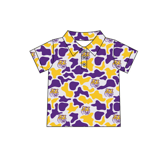 CUSTOM Pre-Order MOQ 5 PCS TIGER Purple Golden Polo Short Sleeve Boys Top 202601