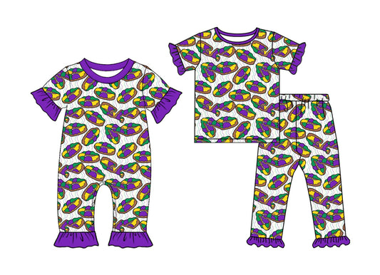 Preorder MOQ 5 pcs Each Style Mardi Gras Dount Ruffles Kids Matching Clothes 202609