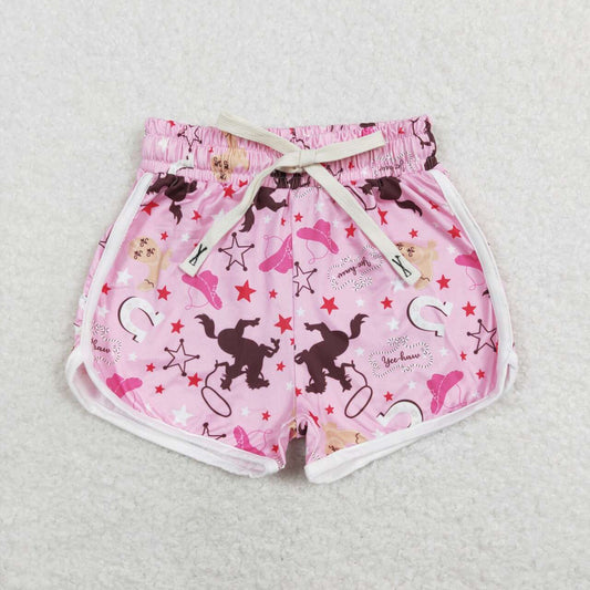 SS0125 Pink Western Cow   Girls Shorts Pants