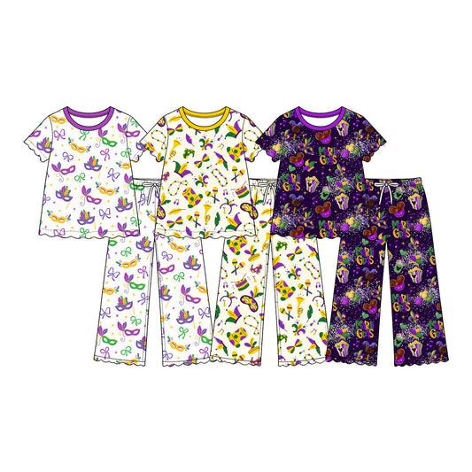 Preorder MOQ 5 pcs Each Style Mardi Gras Mask Scallop Edge Kids Matching Clothes 202609