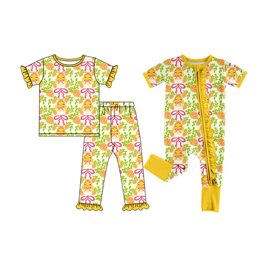 Preorder MOQ 5 pcs Each Style Easter Carrots Chick Bows Yellow Ruffles Kids Matching Clothes