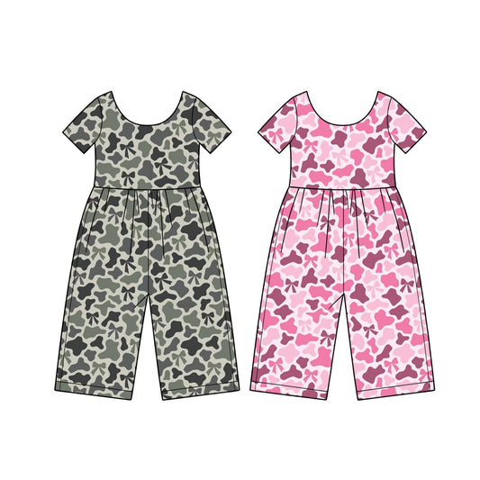 Preorder MOQ 5 pcs Each Style Hunting Camo Bows Girl's Jumpsuit Kids Matching Clothes