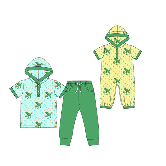Preorder MOQ 5 pcs Each Style Easter Bunny Ears Dinosaur Hoodie Green Kids Matching Clothes