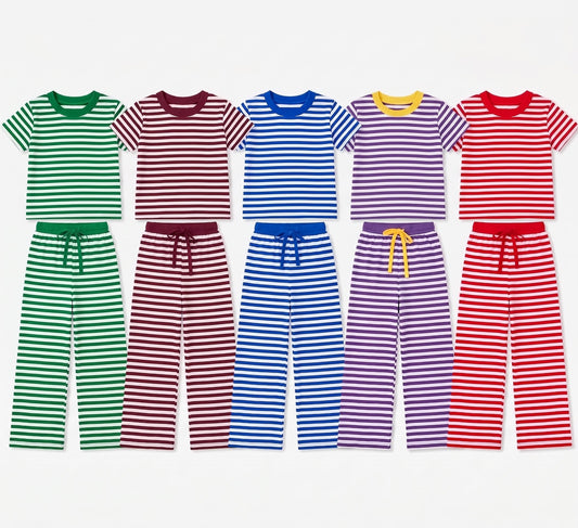 Preorder MOQ 5 pcs Each Style Solid Colorful Stripe Kids Matching Clothes 202609