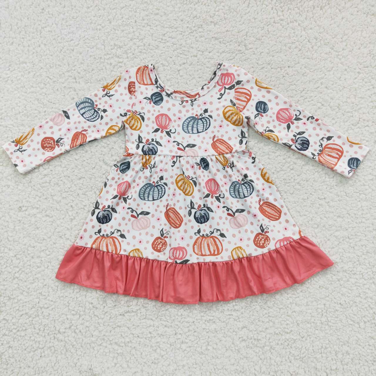 promotion RTS GLD0204 Halloween Pink Pumpkin Girls Long Sleeve Dresses