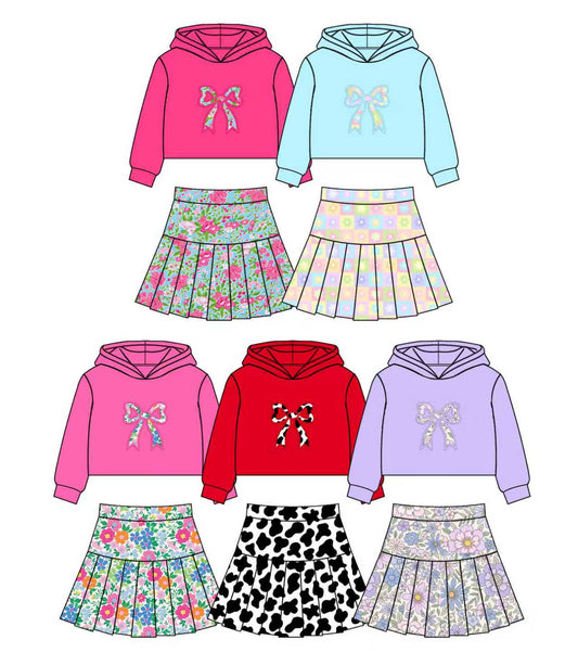 PROMOTION PRE-ORDER CUSTOM MOQ 5 PCS Sweet Girl Hooded Long Sleeve Top with Skirts Girls Sets 20251120