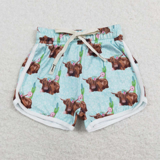 SS0123 Blue Western Cow   Girls Shorts Pants