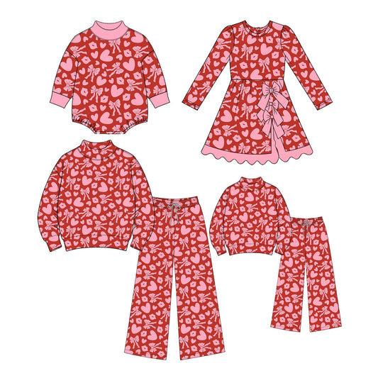 Preorder MOQ 5 pcs Each Style Valentine's Day Love Bows Mommy and Me Matching Clothes 202609