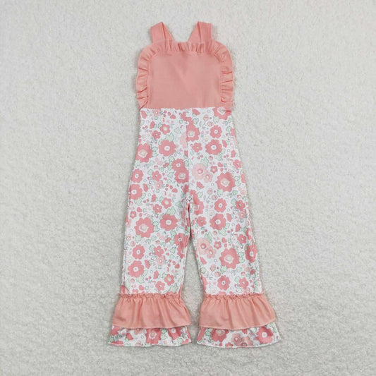 SR0963  Pink Floral Print Girls Sleeveless Jumpsuit