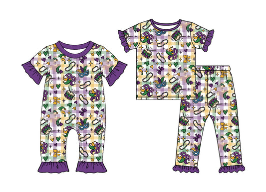 Preorder MOQ 5 pcs Each Style Mardi Gras Mask Ruffles Kids Matching Clothes 202609