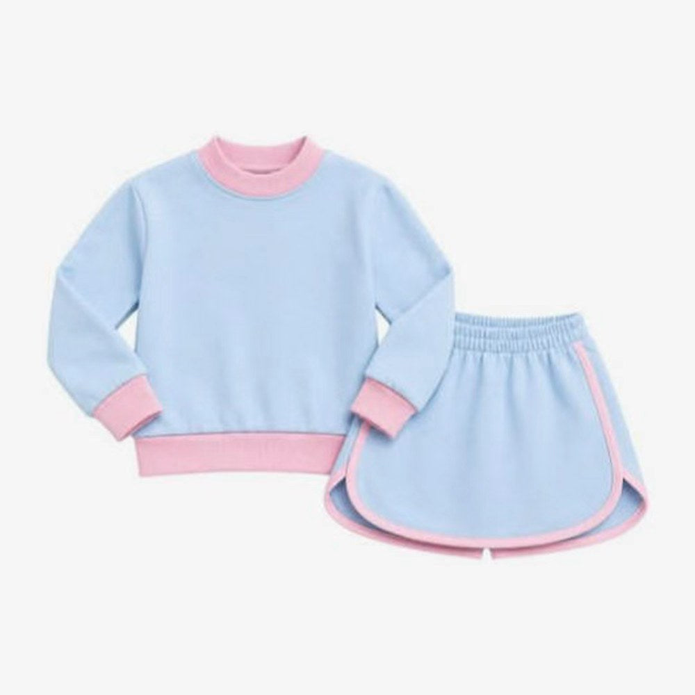 CUSTOM Pre-Order MOQ 3 PCS Pink Blue Long Sleeve Skirts Girls Outfit 202607 Sibling