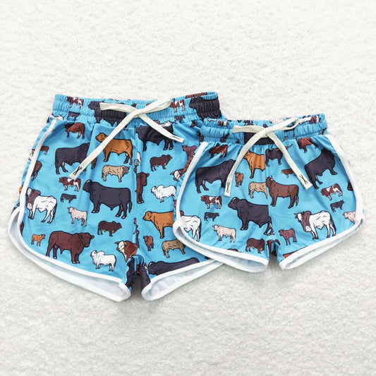 SS0124 Blue Western Cow   Girls Shorts Pants