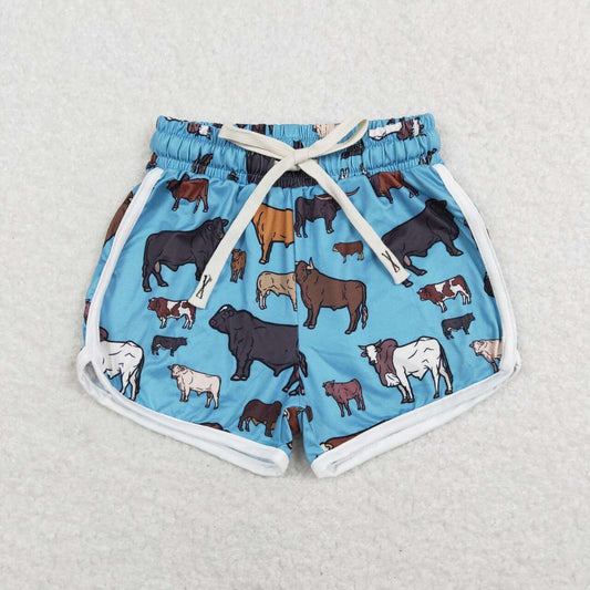 SS0124 Blue Western Cow   Girls Shorts Pants