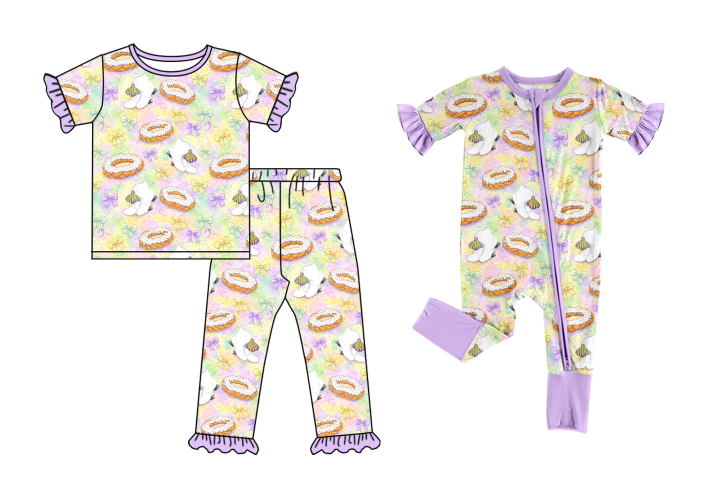 Preorder MOQ 5 pcs 202609 Each Style Mardi Gras Ruffles Pajamas Kids Matching Clothes