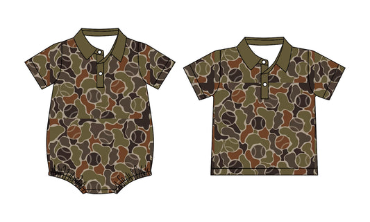 Preorder MOQ 5 pcs Each Style Hunting Camo Baseball Print Kids Matching Clothes