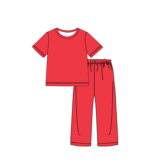 CUSTOM Pre-Order MOQ 5 PCS Adult Female Solid Coral Red Short Sleeve Pants Sets 202606