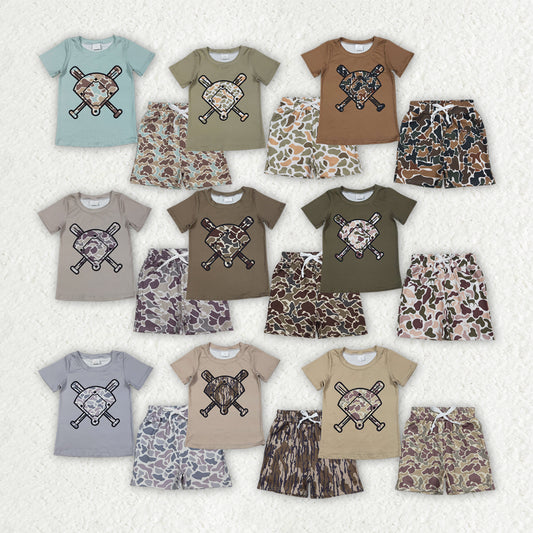 Sibling Matching Clothes Hunting Baseball Field Team Short Sleeve Shorts Boys Sets 202512 RTS