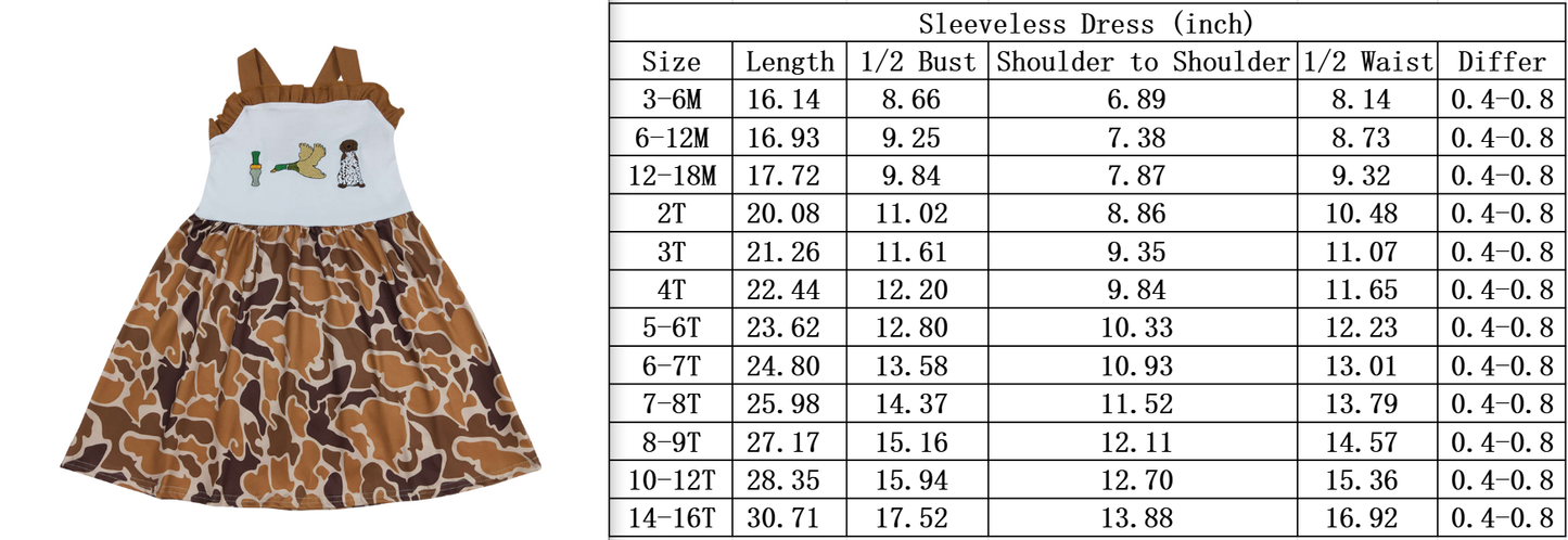 GSD1518 Embroidered Duck Hunting Camouflage Brown Ruffle Halter Dresses for Girls 202603 RTS
