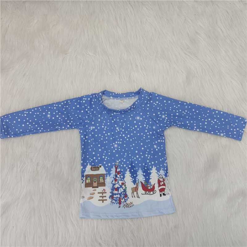 Promotion RTS 6 A1-16 Christmas Snow Flower Santa Claus Boys Blue T-shirts
