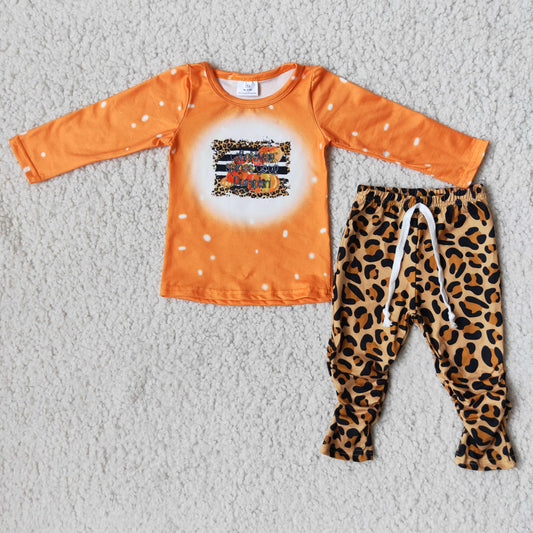 promotion RTS 6 A14-20 Pumpkin Leopard Orange Long Sleeve Pants Girls Outfits
