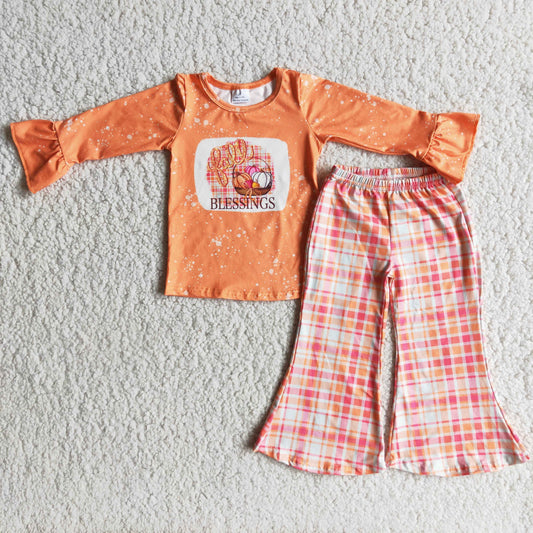 promotion RTS 6 A18-19 Pumpkin Plaid Orange Long Sleeve Pants Girls Outfits