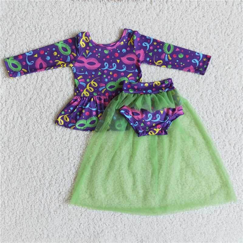 6 A21-1 Mardi Gras outfit Purple long sleeve top Green Green Tulle gauze briefs outfit Girls Boutique outfits 202501