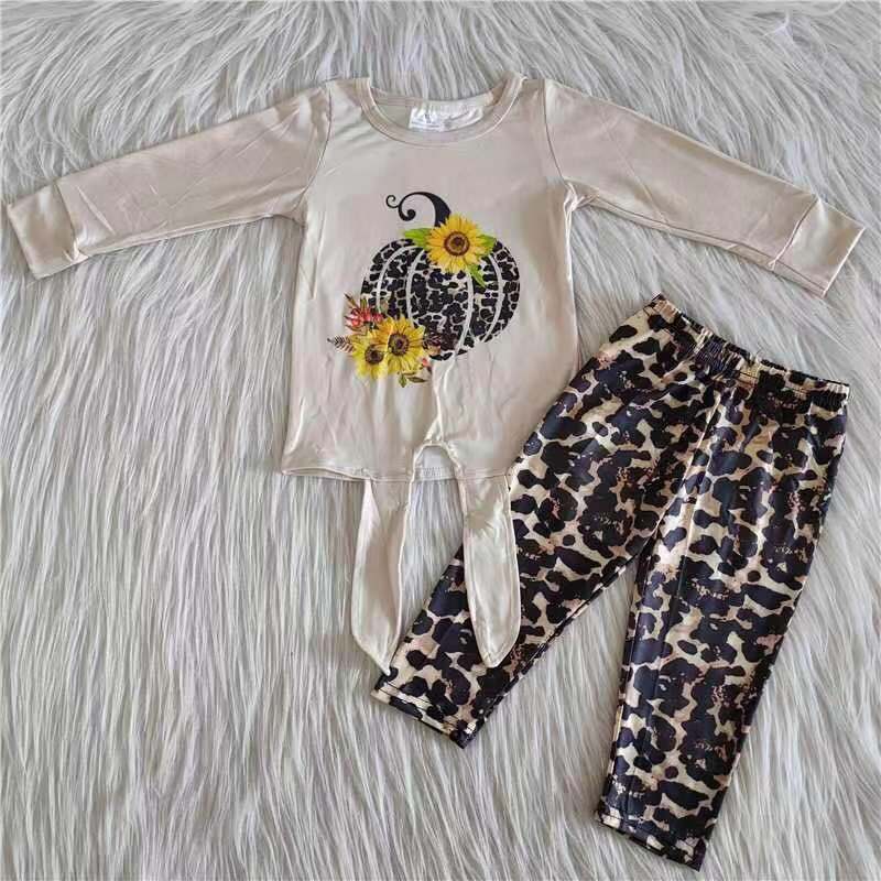 promotion RTS 6 A23-29 Leopard print pumpkin flower long sleeve top leopard print pant set High quality
