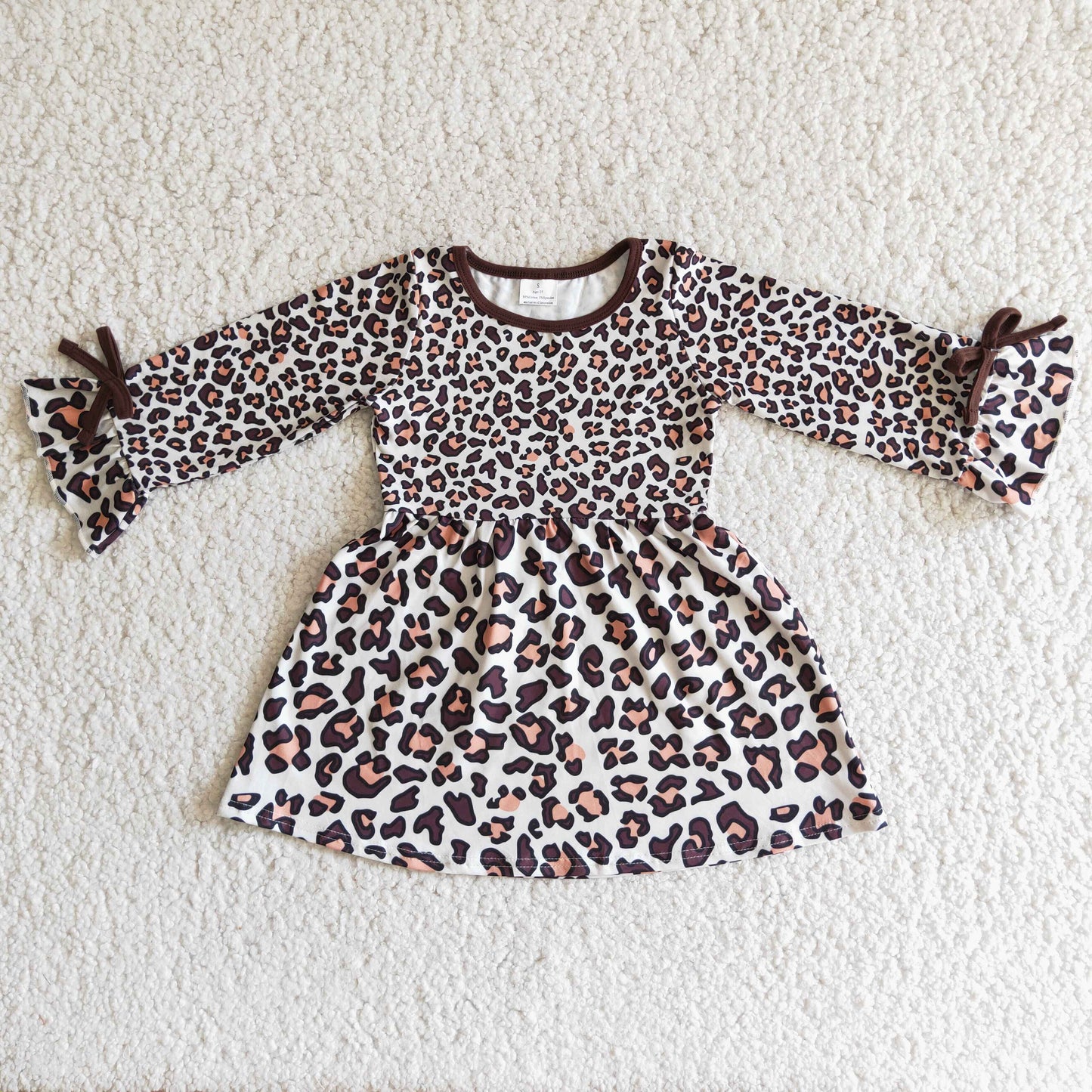 Promotion RTS 6 A6-13 Leopard Ruffle Long Sleeve Baby Girls Dress