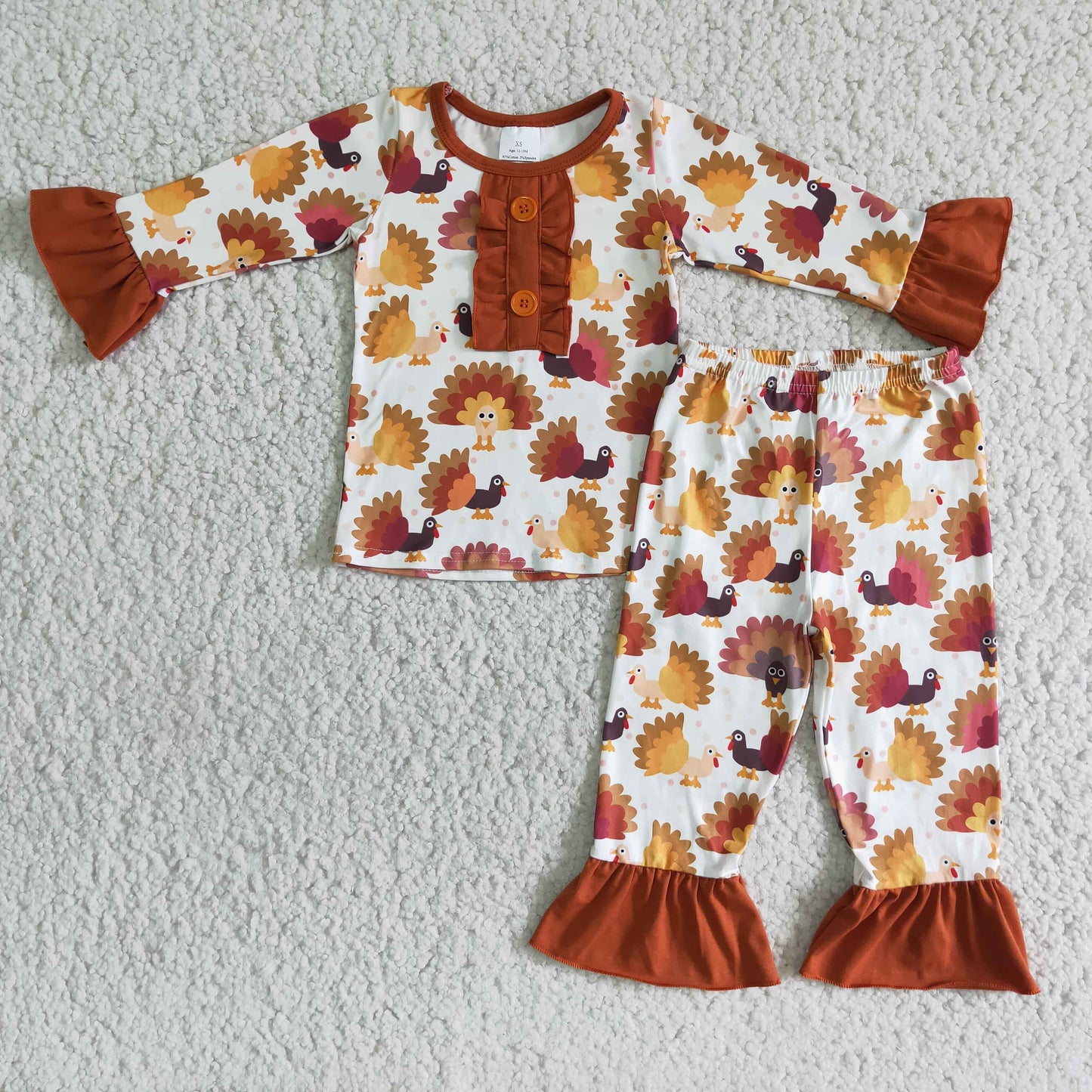 Promotion RTS 6 A8-13 Fall Turkey Print Thanksgiving Day Girls Pajamas Outfits