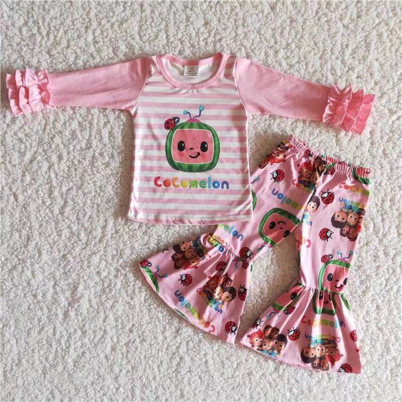 Promotion RTS 6 B11-23 cocomelon pink long sleeve suit for girls