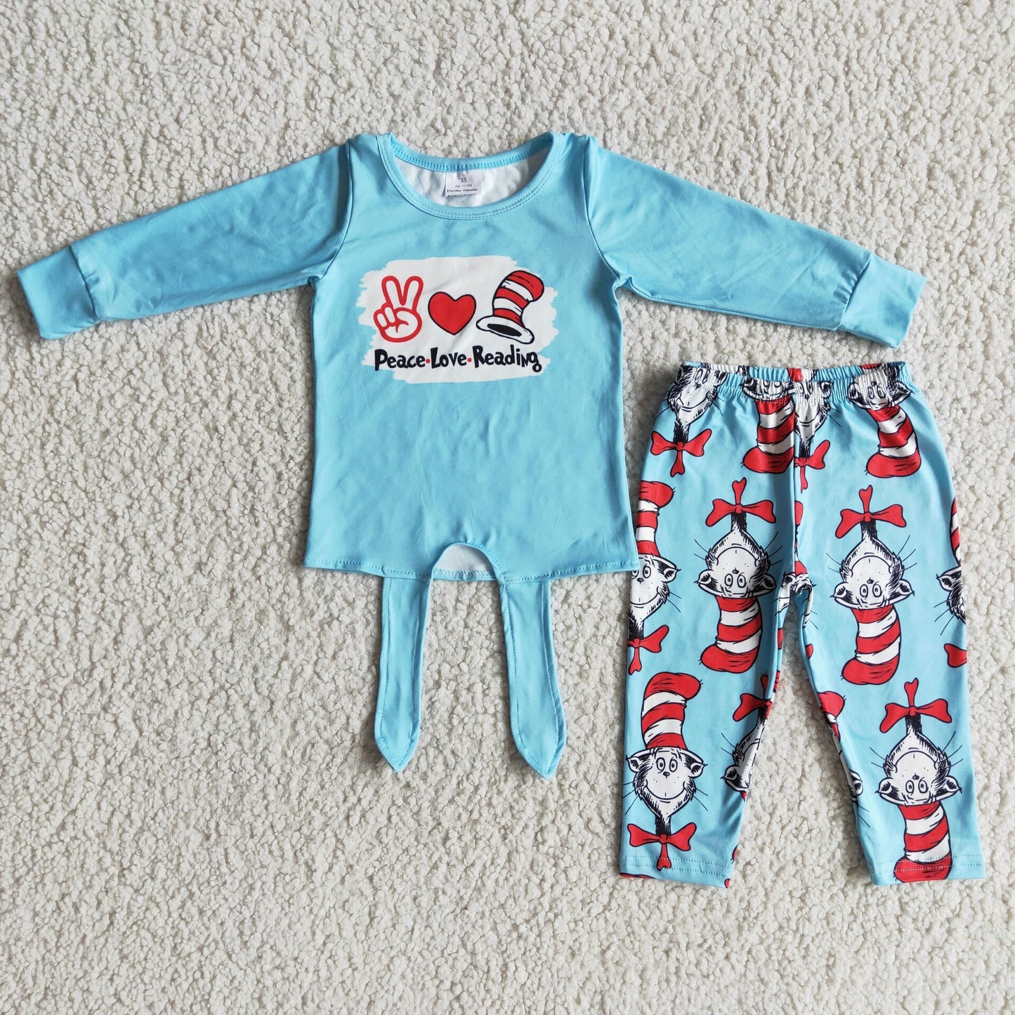 Clearance 6 B2-8 Peace love reading blue Dr cartoon Girls Long Sleeve Pants Outfits