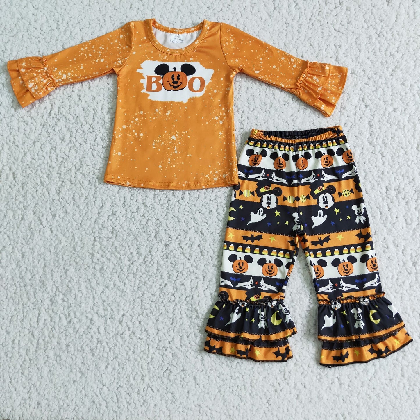 Promotion RTS 6 B8-40 Halloween Pumpkin Orange Long Sleeve Bell Bottoms Girls Outfits