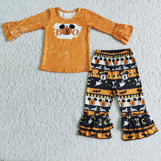 Promotion RTS 6 B8-40 Halloween Pumpkin Orange Long Sleeve Bell Bottoms Girls Outfits