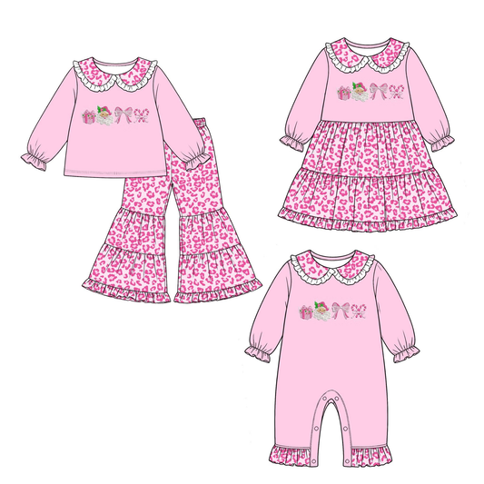 Preorder MOQ 5 pcs Each Style Christmas Santa Leopard Kids Matching Clothes