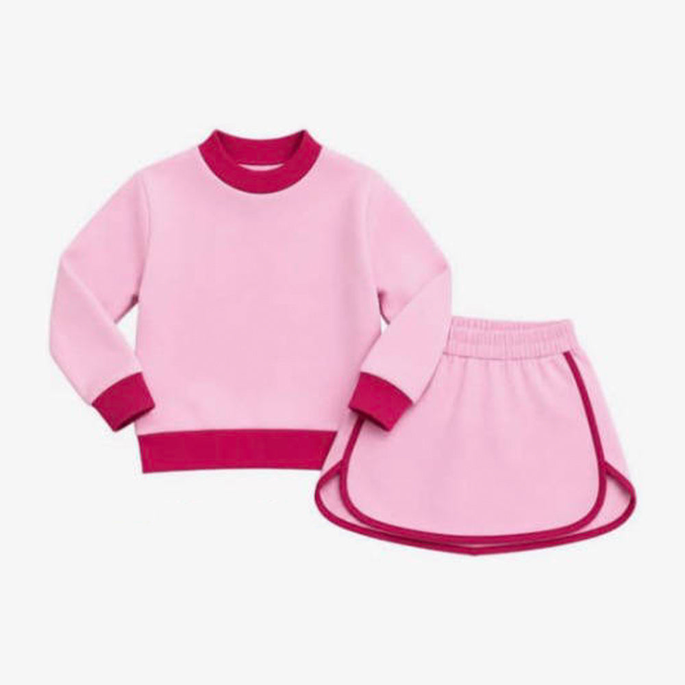 CUSTOM Pre-Order MOQ 3 PCS Rose Red & Pink Long Sleeve Skirts Girls Outfit 202607 Sibling