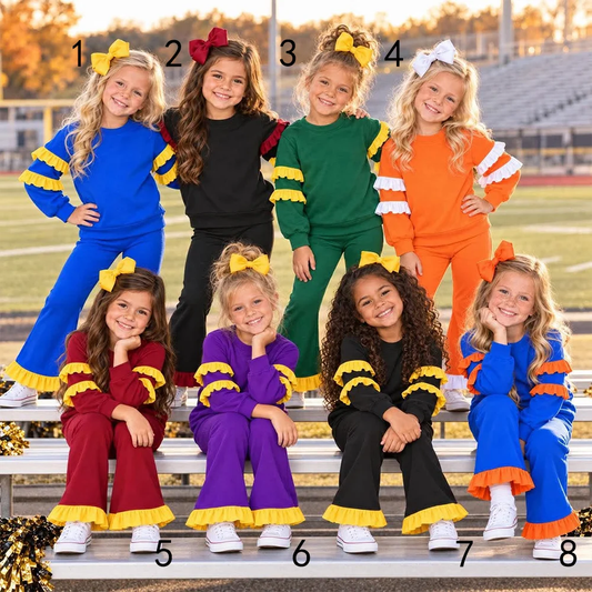 Preorder MOQ 5 pcs Each Style Solid Color Ruffles Kids Matching Clothes