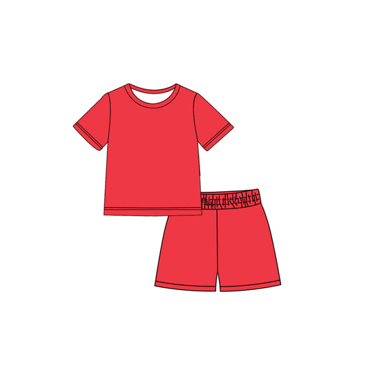 CUSTOM Pre-Order MOQ 5 PCS Adult Female Solid Coral Red Short Sleeve Shorts Sets 202606