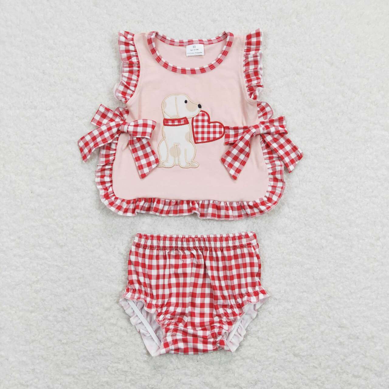 GBO0230 Valentine Love Dog red Embroidery Girls Short Sleeve Bummies Outfits