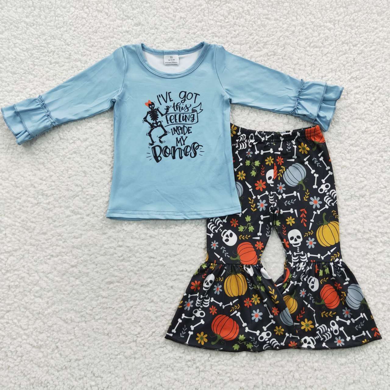 promotion RTS 6 A8-26 Halloween Pumpkin Blue Ghost Girls Long Sleeve Bell Bottom Pants Outfits