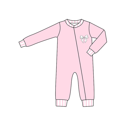 CUSTOM MOQ 5 PCS preorder Valentines Day Bow Pink Long Sleeve Girls Romper 202511