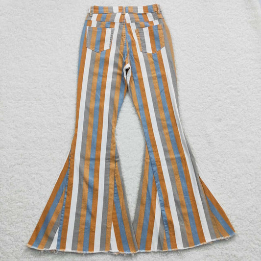 P0153 Adult Orange White Striped Girls Bell Pants Denim Jeans