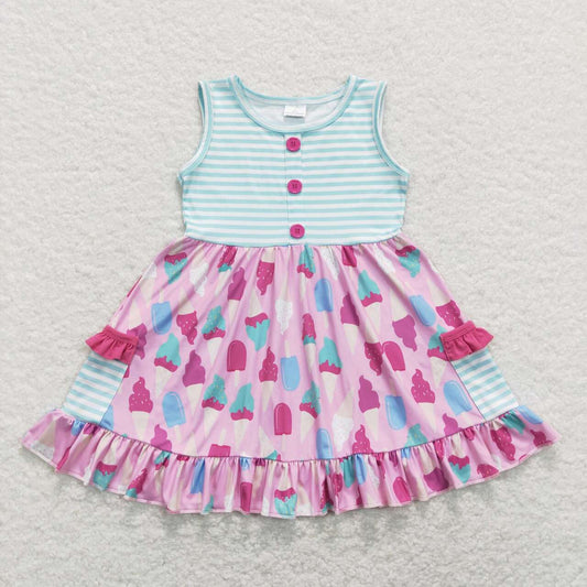 GSD0699 Valentine Love Pink Blue Pockets Girls Short Sleeve Dresses
