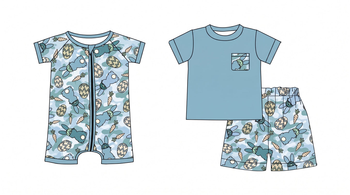 Preorder MOQ 5 pcs Each Style Easter Bunny Carrots Eggs Camo Kids Matching Clothes 202609