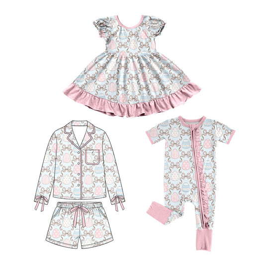 Preorder MOQ 5 pcs 202609 Each Style Easter Eggs Bows Pink Kids Matching Clothes