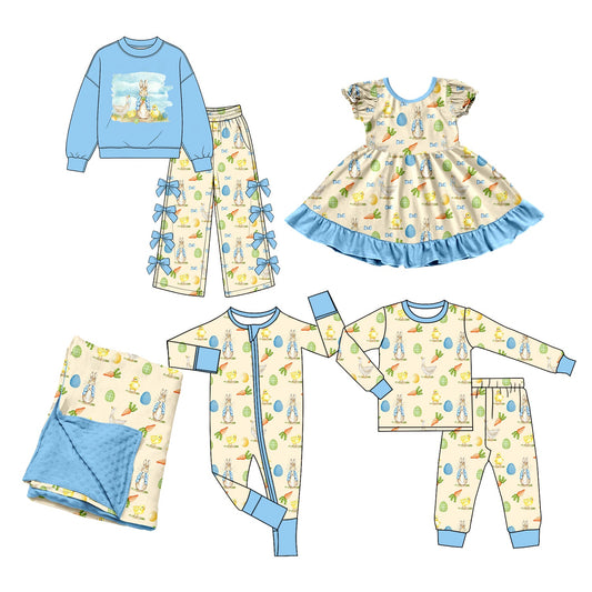Preorder MOQ 5 pcs Each Style Easter Bunny Chick Blue Kids Matching Clothes