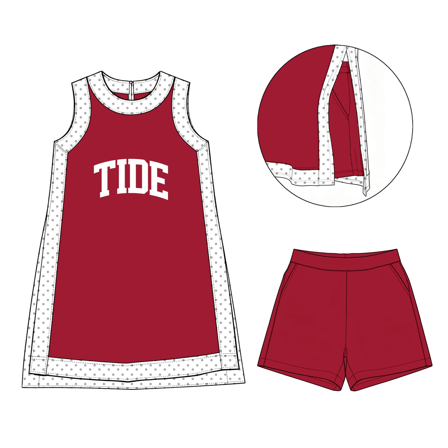 CUSTOM MOQ 100 PCS Preorder Yoga Sets & MOQ 3 PCS Cotton Sets --- Go Team TIDE Dots Red Sleeveless Shorts Girls Sets 202607